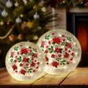 Set of 2 Christmas Lighted Decorative Glass Ball 5.9'' 4.7'' Red Poinsettia Flower Crackle LED Lights for Tabletop Decoration Globe Lamp Battery Operated for Holiday Indoor Party Table Gift