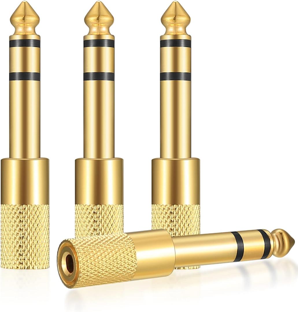 4 Pcs 6.35mm (1/4 inch) Male to 3.5mm (1/8 inch) Female Stereo Headphone Adapters, 3.5mm/1/8'' Female to 6.35mm/1/4'' Male Stereo Audio Adapter Jack Plug for Headphone, Gold Plate