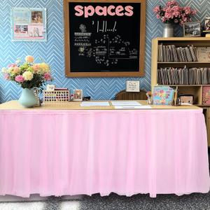 Tioncy 6 ft x 30 in Teacher Desk Skirt Pink Tulle Desk Skirt for Classroom Rectangle Table Back to School Supplies for Kindergarten Preschool Middle School Classroom Decor