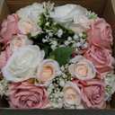 Wedding Bridesmaid Bouquets Set of 4, Artificial Silk Flowers Arrangement for Ceremony Marriage Proposal Party Anniversary Decorations - Dusty Pink & White