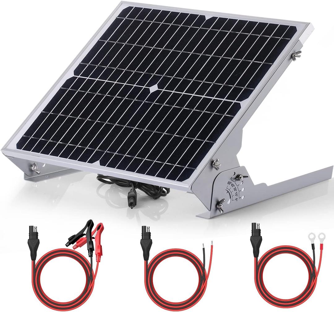 SUNER POWER 24V 20W Solar Battery Trickle Charger Maintainer, Built-in Ultra Smart MPPT Controller, Adjustable Mount Bracket, Waterproof 20 Watt Solar Panel for 24Volt AGM, Lead-Acid, Lifepo4 Battery