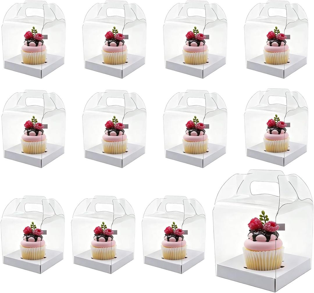 4 inch Cupcake Boxes Individual Big Cupcake Carrier (48, White), Large