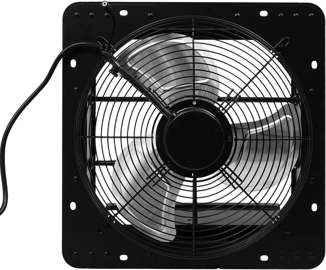 14'' Wall Mounted Shutter Exhaust Fan, Attic Fan with Thermostat, Wall Mount Ventilation and Cooling, 36W, 1294 CFM, Aluminum Blades, for Garage, Greenhouse, Attic, Shed, Shop, Black