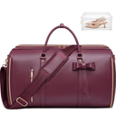 STHMEOOHT Garment Bags for Travel, Convertible Suit Travel Bag for Women, Cute Carry On Garment Bag w/Shoes Pouch, 2 in 1 Foldable PU Leather Hanging Duffle Bag, Single-Zipper Design, Sangria