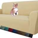 MAXIJIN Super Stretch Couch Cover for 3 Cushion Couch, 1-Piece Universal Sofa Covers Living Room Jacquard Spandex Furniture Protector Dogs Pet Friendly Fitted (Large, Beige)