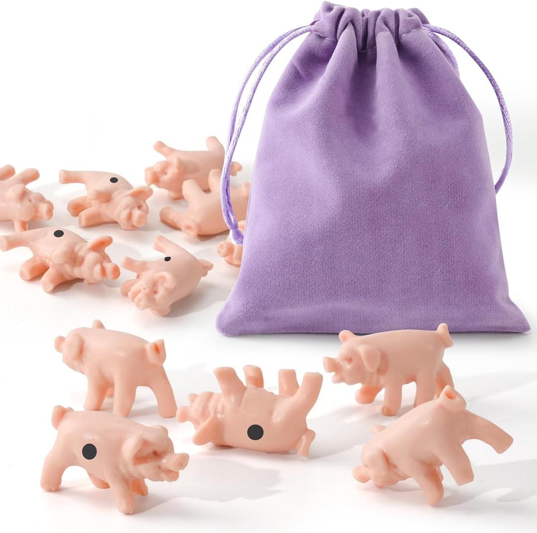 12Pcs Mini Pig Dice Set with Markings, Portable Toss the Pig Game with Storage Bag No Scoring Card, Just Pigs, Travel Tabletop Family Games, Funny Camping Gifts for Adults