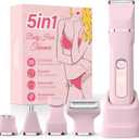 Bikini Trimmer for Women,5-in-1 Electric Razors for Women,Electric Shaver for Women's,IPX7 Waterproof Trimmer for Men Legs,with 5 Replaceable Blade Heads,USB Recharge DockPink