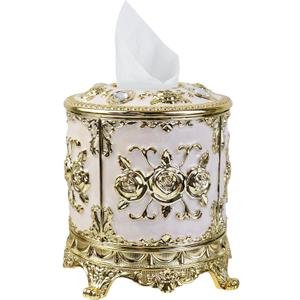Geesatis Tissue Box Cover, Cylindrical Tissue Box Holder, Napkin Facial Tissues Holder for Bathroom Toilet Bedroom Living Room Table Desk Office Dresser, 1Pcs Gold 6.5''x6.1''