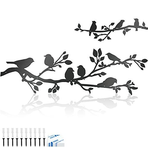 ULENDIS 3Pcs Large Metal Birds Wall Art, Bird on Branch Metal Birds Wall Decor Leaves with Bird Silhouette Sculpture, Ornament Branch Wall Hanging Sign for Balcony Garden Indoor Outdoor Decor