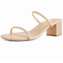 Shoe'N Tale Strappy Heels for Women Square Open Toe Two Strap Low Block Heel Slip on Dressy Sandals Shoes, 7