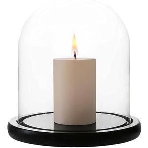 WHOLE HOUSEWARES | Decorative Clear Glass Dome | Cloche Glass Dome for DIY Snow Globes | Tabletop Centerpiece | Cloche Bell Jar Display Case | Black MDF Base, 5.9" D X 6.5" H