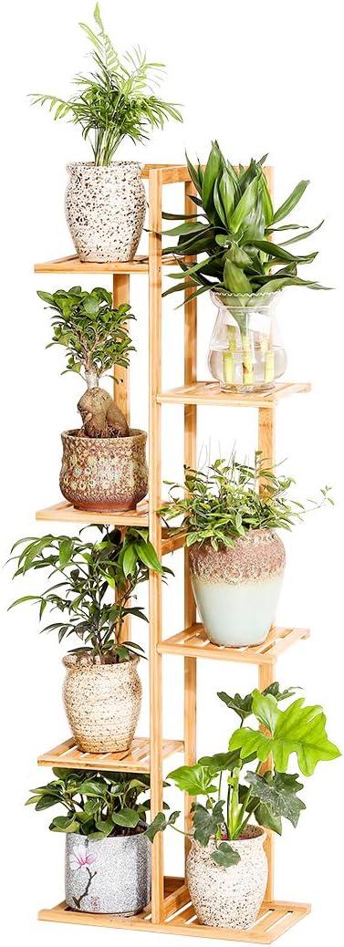Bamboo 6 Tier 7 Potted Plant Stand Rack Multiple Flower Pot Holder Shelf Indoor Outdoor Planter Display Shelving Unit for Patio Garden Corner Balcony Living Room, Nature 