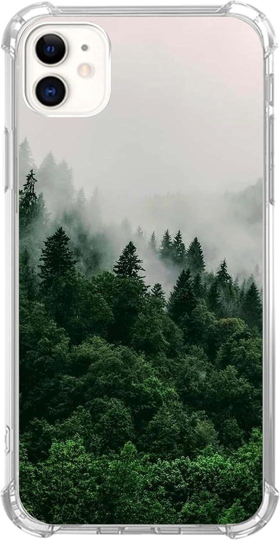 Scenery Nature Forest Phone Case Compatible with iPhone 11, Foggy Green Mountain Cover for Teens Men Women, Trendy Cool TPU Bumper Case Cover for iPhone 11