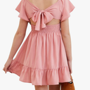 blibean Girls Summer Tie Back Dress Tween Kids Off Shoulder Dresses Size 13-14 Years Old, XL , A Pink 