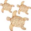 3 Pcs Turtle Beach Theme Decor 3 Size Handmade Wicker Turtle Wall Decor Sea Life Hanging Wall Art Coastal Nautical Sculpture Table Decoration for Boho Bathroom Indoor Outdoor Ornament