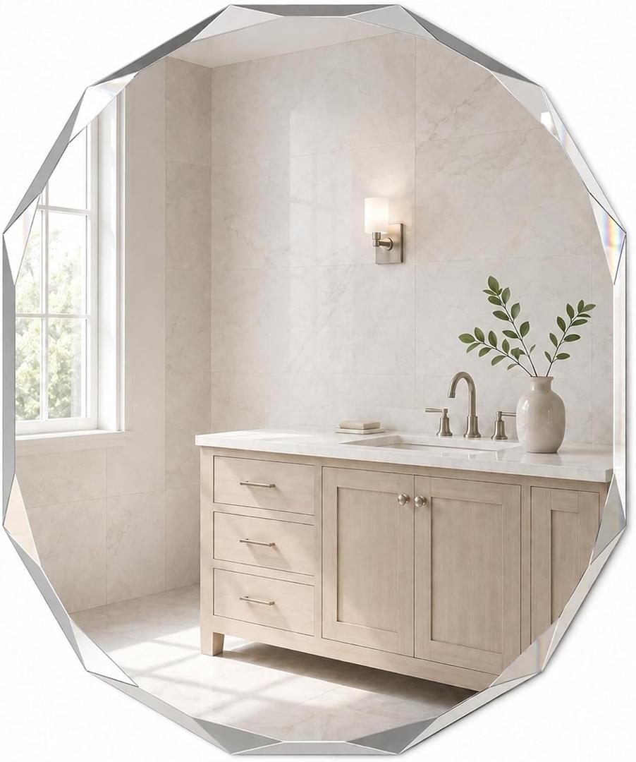 30x36 Inch Oblong Oval Frameless Beveled Edge Bathroom Mirror