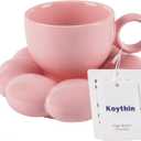 Koythin Ceramic Coffee Mug with Saucer Set, Creative Cute Cup with Sunflower Coaster for Office and Home, 6.5 oz/200 ml for Tea Latte Milk, Suitable for Mom on Mother's Day (Peach Pink)