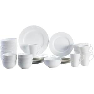 Mikasa Delray 40-Piece Bone China Dinnerware Set, White Round Dishes for 8 - Dinner Plates, Salad Plates, Cereal Bowls, Fruit Bowls and Mugs