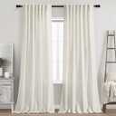 Cream Linen  Linen Textured 96 Inch Curtains 2 Panel Set Back Tab Rod Pocket 2 Panel Set Neutral Modern Farmhouse Window Privacy Semi Sheer Linen Drapes Rustic Pinch Pleated Look Curtain Natural Ivory Colored