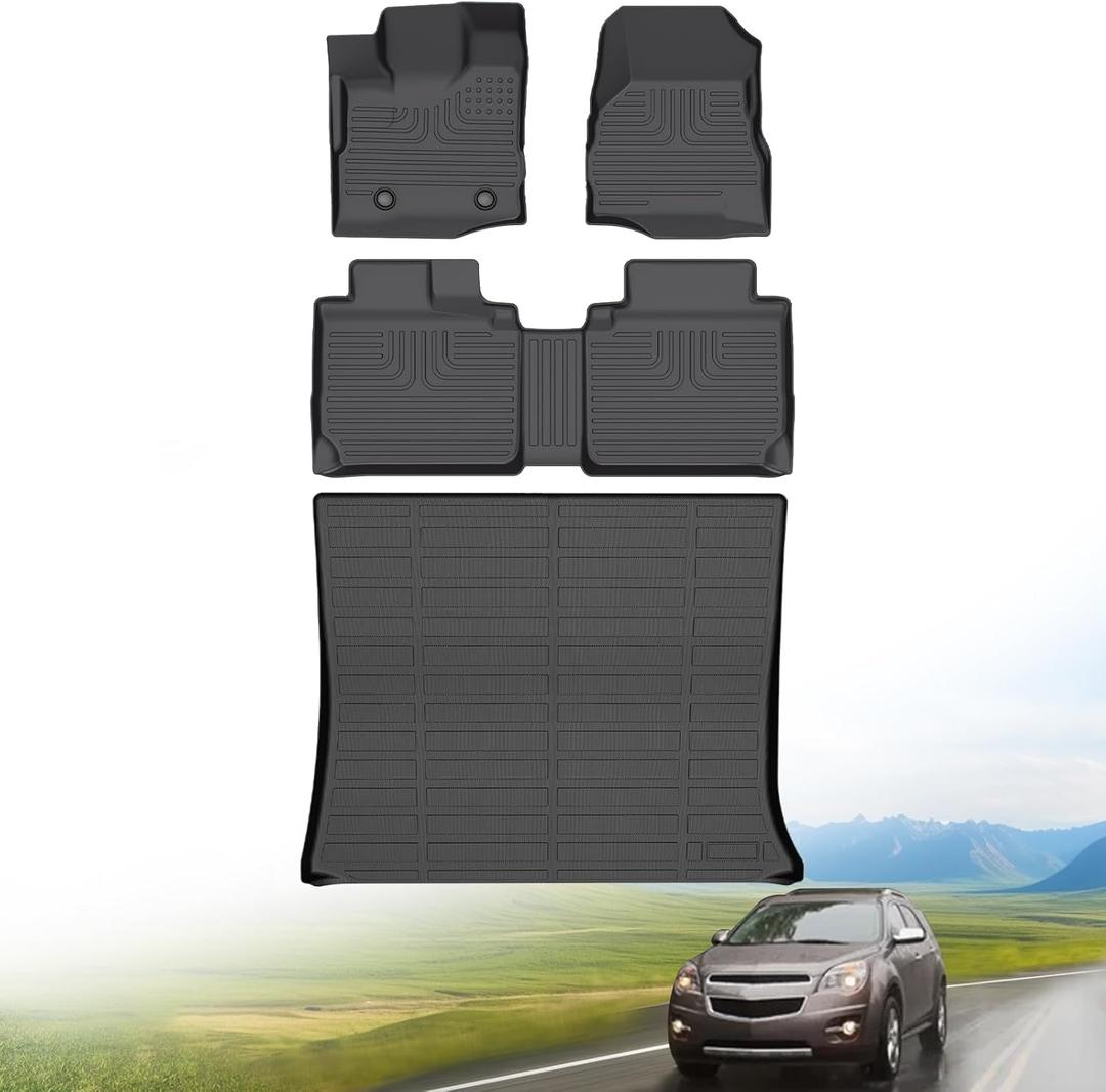 Hutisya-Floor Mats & Cargo Liner Set Fit for GMC Terrain 2012-2017 & Chevrolet Chevy Equinox 2012-2017 All Weather Protection Anti-Slip & Durable TPE Full Set Liners Automotive Accessories-Black