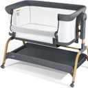 Jimglo 3 in 1 Baby Bassinet, Bedside Bassinet for Baby, Rocking Bassinet with Comfy Mattress and Wheels, 6 Height Adjustable Easy Folding Portable Bedside Crib for Newborn