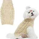 Turtleneck Small Dog Sweaters - Classic Cable Knitwear Winter Coat for Small Medium Dogs Male Female Puppy Dog Cold Weather Clothes Girls Boys, Cream, S/M