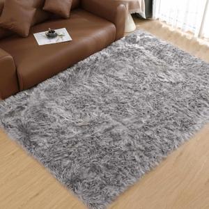 Goolela Grey Area Rug 6x9 Fluffy Fuzzy Shag Rug for Living Room Bedroom Faux Sheepksin Fur Soft Shaggy Luxury Rectangle