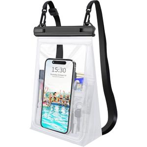 Large Waterproof Phone Pouch Floating, Waterproof Phone Case for iPhone 15 14 Pro Max 13 12 Plus 11 XS XR X Samsung up to 8.5'', IPX8 Water Proof Cell Phone Dry Bag for Beach Swimming Kayaking (Clear White)