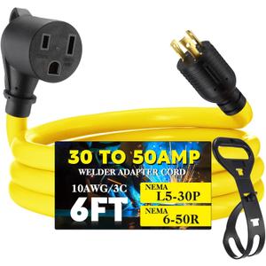6ft 30Amp to 50Amp Welder Adapter Cord, Compatible with NEMA L5-30P Male to 6-50R Female Locking 3 Prong to 3 Prong Welder Power Adapter, STW 10 AWG/3C, 30 Amp 250V 7500 Watt ETL Listed