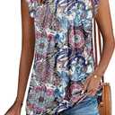 2 x onlypuff Womens Tank Tops Sleeveless Pleated Crew Neck Shirts Dressy Casual Work Cami Blouse (S)