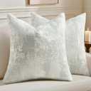 HAUSSY Pack of 2 Lumbar Throw Pillow Covers 16x16 Inch,Faux Cashmere Jacquard Decorative Patten Furry Pillowcases Textured & Soft Cushion Covers for Couch Bed Room Home Decor, Light Blue White