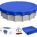 [Upgraded] 18ft/21ft/24ft/28ft Round Winter Pool Covers for Above Ground Pool Cover 24FT Cover 4FT Overlap - 500D Windproof with Steel Cable & Heavy Duty Winch - Swimming Pool Winter Cover Blue