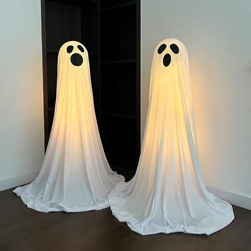 Justforjoyful 2 Packs Halloween Ghost Decor Light up Ghost Kit Outdoor Indoor Spooky Halloween Party Decorations for Front Porch Lawn Garden with Easy to Assemble Halloween Decorations