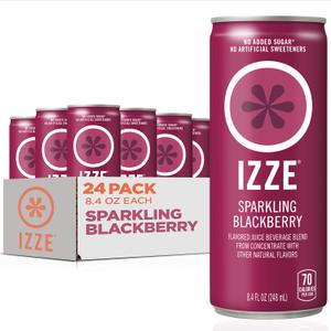 IZZE Sparkling Water Juice Beverage Blend, Blackberry, No Sugar Added, 8.4 FL OZ, 24 Cans BBD: 09/06/2025