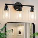 3-Light Bathroom Light Fixtures, 17.3" Black Modern Vanity Light for Bathroom Mirror, Glass Shade, Kitchen, Living Room, Bath, Metal