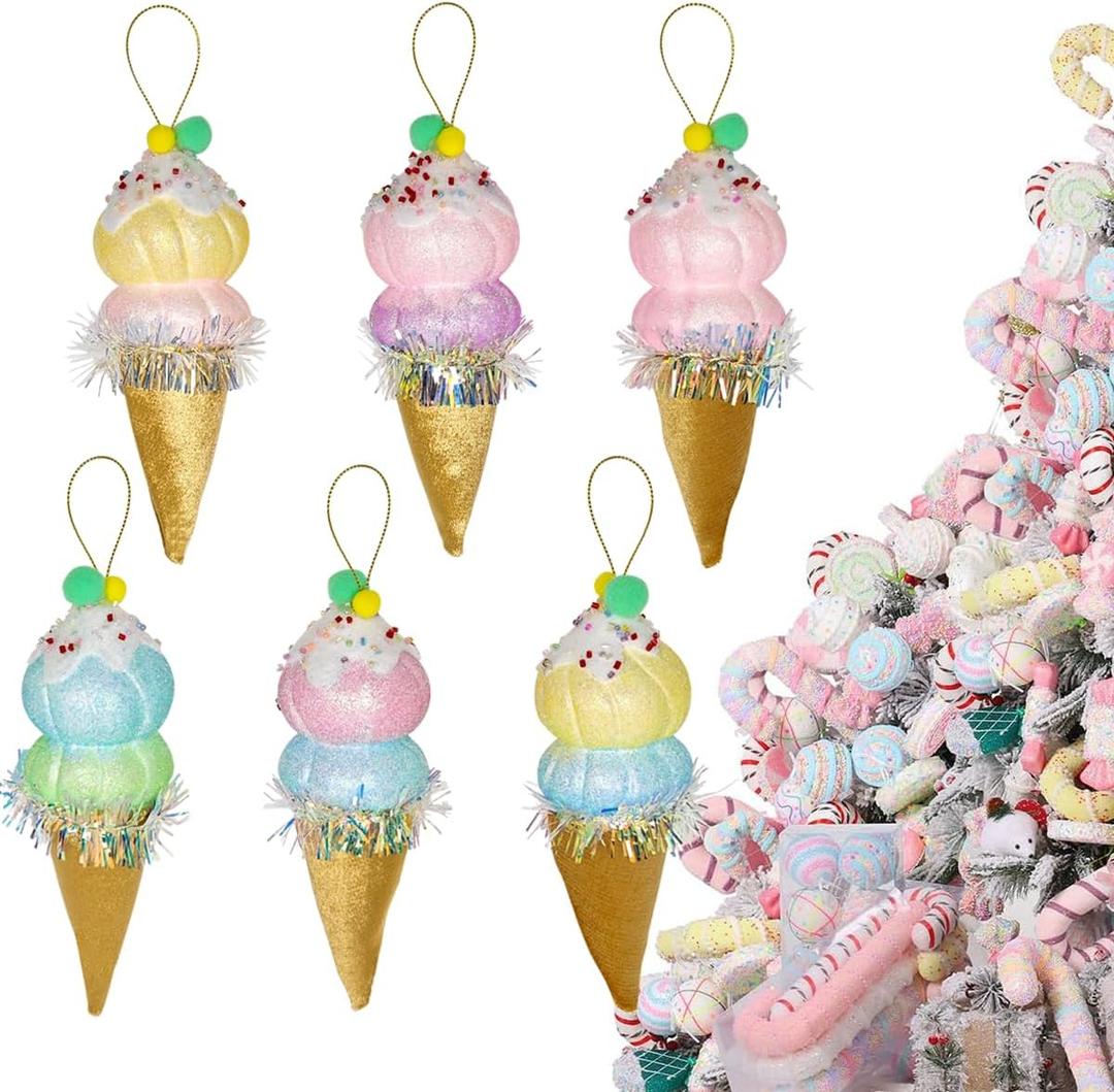 LANGXUN 6pcs Ice Cream Candy Land 2025 Xmas Birthday Party Suppiles Decoration, Hanging Candy Cane Christmas Tree Dcor, Christmas Decorative Hanging Ornaments Crafts