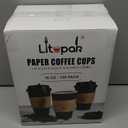 LITOPAK 100 Pack 16 oz Paper Coffee Cups with Lids, Black Disposable Coffee Cups with Lids, Sleeves and Stirring Sticks, for Parties, Picnic, Travel, and Events