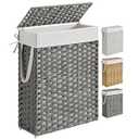 SONGMICS Laundry Hamper with Lid, 23.8 Gallon (90 L) Synthetic Rattan Clothes Laundry Basket with Lid and Handles, Foldable, Removable Liner, Goose Grey