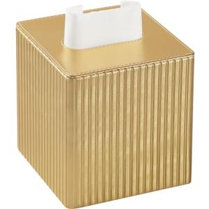 PU Leather Tissue Box Cover Square, Rectangle Tissue Box Holder with Magnetic Closure, Decorative Tissue Holder for Bathroom Bedroom Office (Gold, Square)