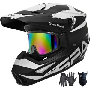 Motocross Helmet,Youth & Adult ATV Dirt Bike Motorcycle,BMX 4-Wheeler Off-Road Mountain Bike Helmet,DOT Certified,W/Gloves Goggles Mask 4-Piece Set (01 Gray, Small)
