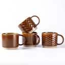 GBhome 6 OZ Stackable Coffee Mugs, Ceramic Coffee Mugs with Texture Patterns for Man,Woman,Dad,Mom, Modern Coffee Cups Set of 4 for Espresso/Cappuccino. Dishwasher&Microwave Safe,