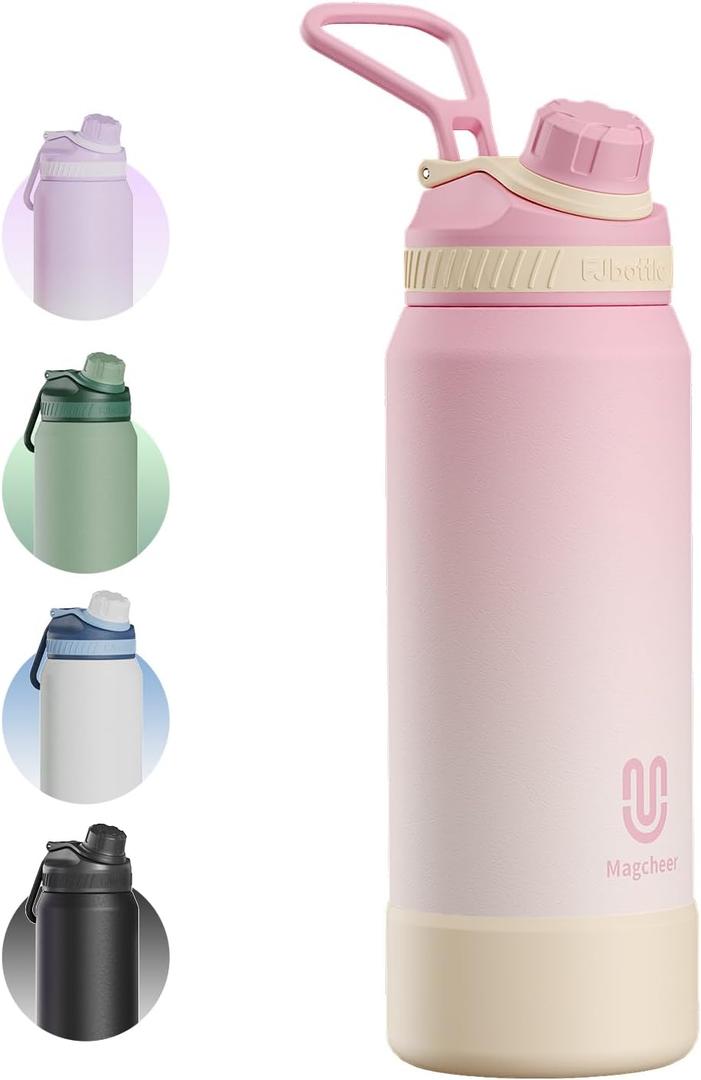 Magcheer 32oz Insulated Water Bottle| Double-Wall Vacuum Stainless Steel, Wide Mouth Design, Leak-Proof Reusable Bottle for Gym, Sports & Daily Hydration - Pink