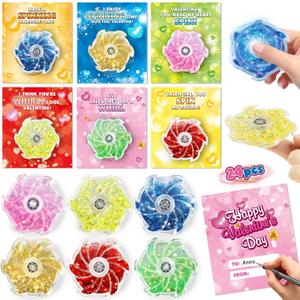 Valentines Day Gifts Cards for Kids, 24 Pack Valentines Greeting Cards with Fluid Glitter Fidget Spinners Toys for Kids School Classroom Exchange, Valentines Party Favors Prizes for Boys Girls