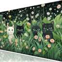 Large Extended Gaming Mouse Pad with Stitched Edges,Green Desk Mat XL Cool Desk Pad Keyboard Mat,Kawaii Cute Cat Flower Mouse Pad Desk Mat Desk Decor with Non-Slip Rubber Base,Large Computer Mat (B1)