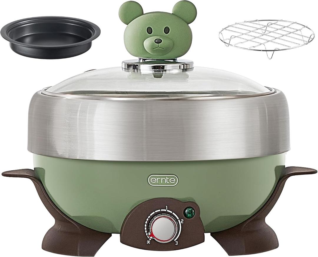 1L Portable Electric Hot Pot Set,3-in-1 Electric Shabu Shabu Pot Mini Cooker (Steam/Boil/Fry) for College Dorm/Camping/Travel Cooker,1 Person Hotpot,UL Listed &FDA Certification