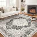 Washable Rug 8x10 Area Rugs for Living Room Bedroom Dining Room Home Office Floor Decor -Stain & Fade Resistant Non Slip Backing Carpet,Ultra-Thin Vintage Large Carpets (Black/Beige,8'x10')