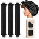 Heatless Curlers, Heatless Curls Overnight Set for Women, No Heat Hair Curlers to Sleep In, Jumbo Overnight Curls with Blowout Rods for Long Hair (Black, 3 Pack Curling Rod with 1 Scarf)