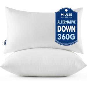 MIULEE Throw Pillows Inserts, Pack of 2 12x20 Inch 100% Virgin Fiber Filling Bed Couch Pillows