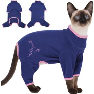 DENTRUN Cat Clothes for Hair Control with Hair Sticky Fabric - Soft Recovery Suit & Breathable Lint-Resistant Cat Sweater for Cats Only, Kitten Onesie Pajamas, S, Blue