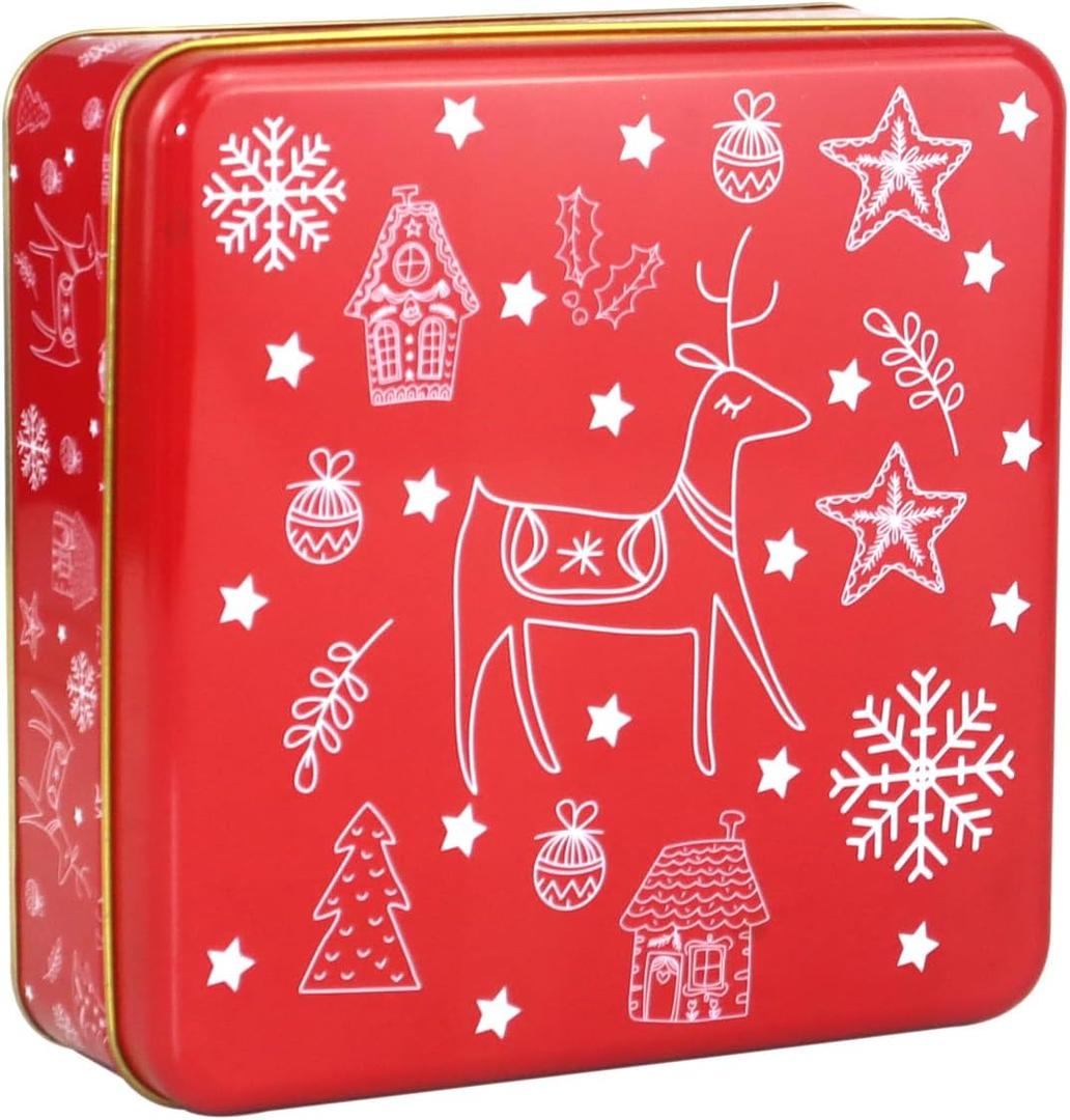 Fauevav Christmas Metal Cookie Tin with with Lids Reindeer Snowflake Storage Container Tin for Xmas Cookies Candy Brownies Snacks Chocolate Cake Craft Holiday Party Gift Box (Christmas Reindeer)